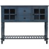 TREXM Sideboard Console Table with Bottom Shelf, Farmhouse Wood/Glass Buffet Storage Cabinet Living Room (Antique Navy)