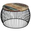 Coffee Table Round Solid Reclaimed Wood 26.8"x14.6"