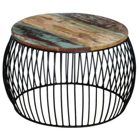 Coffee Table Round Solid Reclaimed Wood 26.8"x14.6"