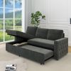 85 Inches Sofa Bed, 3 Seater Sleeper Sofa with Storage Chaise, Square Handrail With Pull and Copper nail,Chenille-Dark Grey, Pull Out Couch for Living