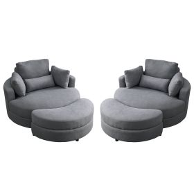 [Video] Welike Swivel Accent Barrel Modern Dark Grey Sofa Lounge Club Big Round Chair with Storage Ottoman Linen Fabric for Living Room Hotel with Pil