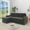 85 Inches Sofa Bed, 3 Seater Sleeper Sofa with Storage Chaise, Square Handrail With Pull and Copper nail,Chenille-Dark Grey, Pull Out Couch for Living