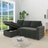 85 Inches Sofa Bed, 3 Seater Sleeper Sofa with Storage Chaise, Square Handrail With Pull and Copper nail,Chenille-Dark Grey, Pull Out Couch for Living