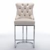 26" Counter Height Bar Stools Set of 2, Modern Velvet Barstools with Button Back&Rivet Trim Upholstered Kitchen Island Chairs with Sturdy Chromed Meta
