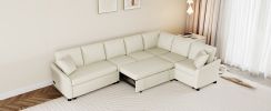 124.8"L-shaped Sofa Convertible Sofa Bed Pull Out Sofa Sleeper with Two Back Pillows, Two USB Ports and Two Power Sockets for Living Room, Beige(Old S