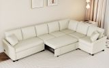 124.8"L-shaped Sofa Convertible Sofa Bed Pull Out Sofa Sleeper with Two Back Pillows, Two USB Ports and Two Power Sockets for Living Room, Beige(Old S