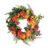 17.71" Autumn Wreath with Pumpkin Mixed Leaves Berries Flowers Fall Decoration for Indoor Outdoor Window Wall Front Door in Halloween Thanks Giving Da