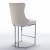 26" Counter Height Bar Stools Set of 2, Modern Velvet Barstools with Button Back&Rivet Trim Upholstered Kitchen Island Chairs with Sturdy Chromed Meta