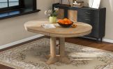 TREXM Farmhouse Dining Table Extendable Round Table for Kitchen, Dining Room(Natural Wood Wash)