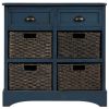 TREXM Rustic Storage Cabinet with Two Drawers and Four Classic Rattan Basket for Dining Room/Entryway/Living Room (Antique Navy)