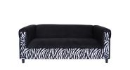 Black Velvet Sofa with Zebra Print, Modern 3-Seater Sofas Couches for Living Room, Bedroom, Office, and Apartment with Solid Wood Frame