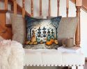 Calacas Skeletons Spooky Halloween Throw Pillow Machine Washable, Indoor Outdoor Decorative Pillow for Couch, Bed or Patio, 14Hx14W