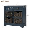 TREXM Rustic Storage Cabinet with Two Drawers and Four Classic Rattan Basket for Dining Room/Entryway/Living Room (Antique Navy)