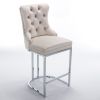 26" Counter Height Bar Stools Set of 2, Modern Velvet Barstools with Button Back&Rivet Trim Upholstered Kitchen Island Chairs with Sturdy Chromed Meta