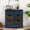 TREXM Rustic Storage Cabinet with Two Drawers and Four Classic Rattan Basket for Dining Room/Entryway/Living Room (Antique Navy)
