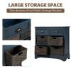 TREXM Rustic Storage Cabinet with Two Drawers and Four Classic Rattan Basket for Dining Room/Entryway/Living Room (Antique Navy)