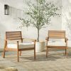Modern 2-Piece Slat-Back Solid Acacia Wood Patio Club Chair Set ‚Äì Brown
