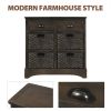 TREXM Rustic Storage Cabinet with Two Drawers and Four Classic Rattan Basket for Dining Room/Living Room (Brown Gray)