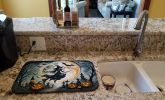 Flying Witch Spooky Halloween Dish Drying Mat Absorbent Dish Drying Mat Pad for Kitchen Counter Dish Drainer Mat for Countertop, 14 x 21", Multicolor