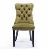 Nikki Collection Modern, High-end Tufted Solid Wood Contemporary Velvet Upholstered Dining Chair with Wood Legs Nailhead Trim 2-Pcs Set,Olive-Green,SW