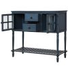 TREXM Sideboard Console Table with Bottom Shelf, Farmhouse Wood/Glass Buffet Storage Cabinet Living Room (Antique Navy)