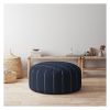 Indoor DRIZZLE Vintage Navy Round Zipper Pouf - Stuffed - Extra Beads Included! - 24in dia x 20in tall