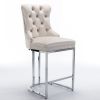 26" Counter Height Bar Stools Set of 2, Modern Velvet Barstools with Button Back&Rivet Trim Upholstered Kitchen Island Chairs with Sturdy Chromed Meta
