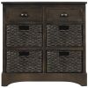 TREXM Rustic Storage Cabinet with Two Drawers and Four Classic Rattan Basket for Dining Room/Living Room (Brown Gray)