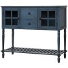 TREXM Sideboard Console Table with Bottom Shelf, Farmhouse Wood/Glass Buffet Storage Cabinet Living Room (Antique Navy)
