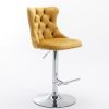A&A Furniture,Swivel Velvet Barstools Adjusatble Seat Height from 25-33 Inch, Modern Upholstered Chrome base Bar Stools with Backs Comfortable Tufted