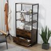 Industrial Bookcase with File Cabinet Drawers, 62.7 in Tall Bookshelf 4 Tier, Freestanding Storage Home Office Cabinet Organizer, Rustic Home Decor, V