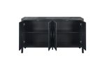 Carved Flower Door Handle, Antique Four Door Cabinet for Living Room Kitchen Hallway (Black)