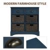TREXM Rustic Storage Cabinet with Two Drawers and Four Classic Rattan Basket for Dining Room/Entryway/Living Room (Antique Navy)