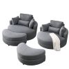 [Video] Welike Swivel Accent Barrel Modern Dark Grey Sofa Lounge Club Big Round Chair with Storage Ottoman Linen Fabric for Living Room Hotel with Pil
