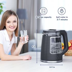 Electric Tea Kettle For Boiling Water, Food Grade Stainless Steel Base, 2.0L 1000W, Auto Shut-Off And Boil-Dry Protection, Wide Opening (Color: Black)