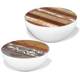 Two Piece Bowl Shaped Coffee Table Set Solid Reclaimed Wood (Color: White)
