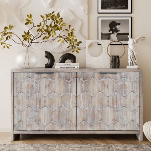 Accent Cabinet Farmhouse Style 4 Door Wooden Cabinet Sideboard Buffet Server Cabinet Storage Cabinet, for Living Room, Entryway, Hallway, Office, Kitc