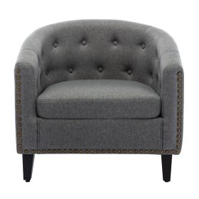 linen Fabric Tufted Barrel ChairTub Chair for Living Room Bedroom Club Chairs (Color: Grey)