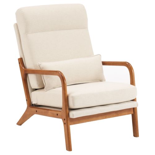 High Back Solid Wood Armrest Backrest Iron Frame Linen Indoor Leisure Chair Off-White High Back Solid Wood Armrest Backrest Iron Frame Linen Indoor Leisure Chair Off-White