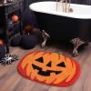 Halloween Pumpkin Bath Rug Non-Slip Absorbent Washable Knitted Polyester Entryway Mat - Cozy Oval Indoor Welcome Rug - Low Profile Door Carpet For Liv